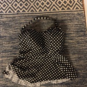 BLACK POLKA DOT PEPLUM TANKINI SWIM TOP! SIZE MED!
